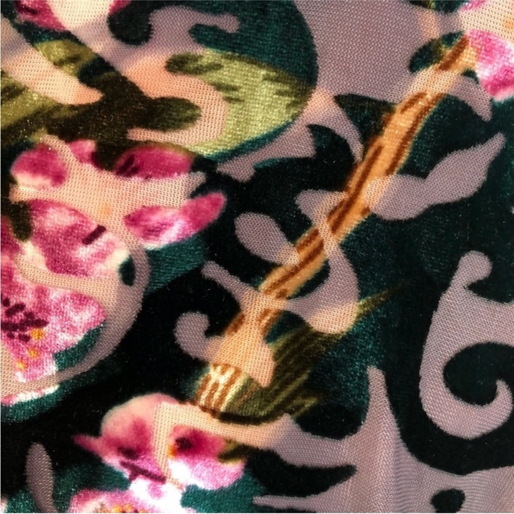 Always Indigo Green Black Floral Velvet Sweater - Picture 11 of 16